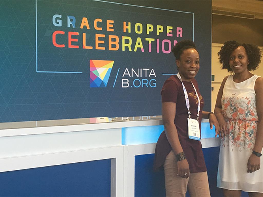 Post-doctoral researcher Hafeni Mthoko and PhD student Wanjiru Mburu at the 2019 Grace Hopper Celebration