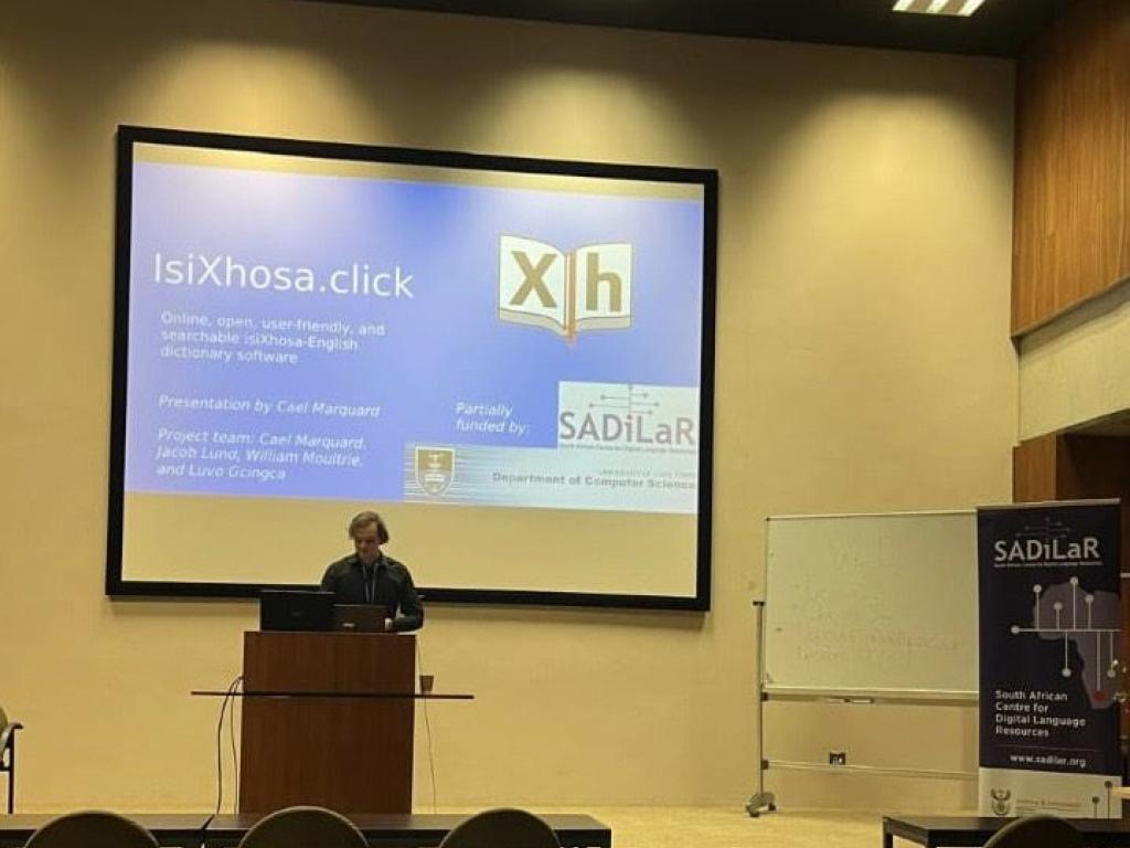 Project leader, Carl Marquard presenting isiXhosa.click at AFRILEX 2024.